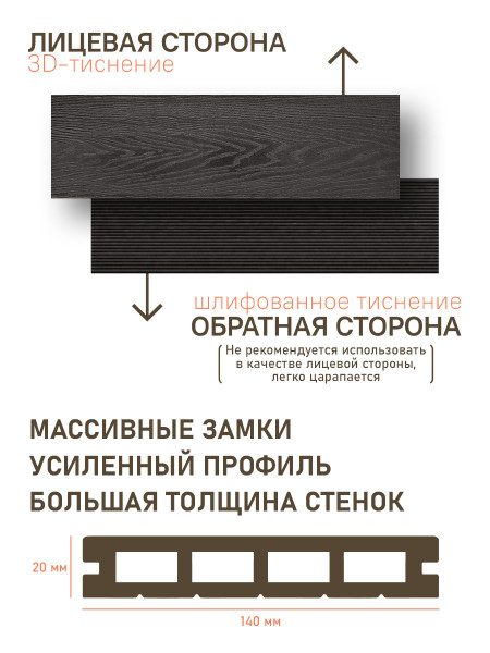 Террасная доска Premium Standart, Графит, 3 метра