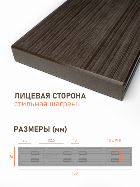 Комплект пластиковых заглушек для террасной доски 3D из ДПК, цвет Венге, 10 шт